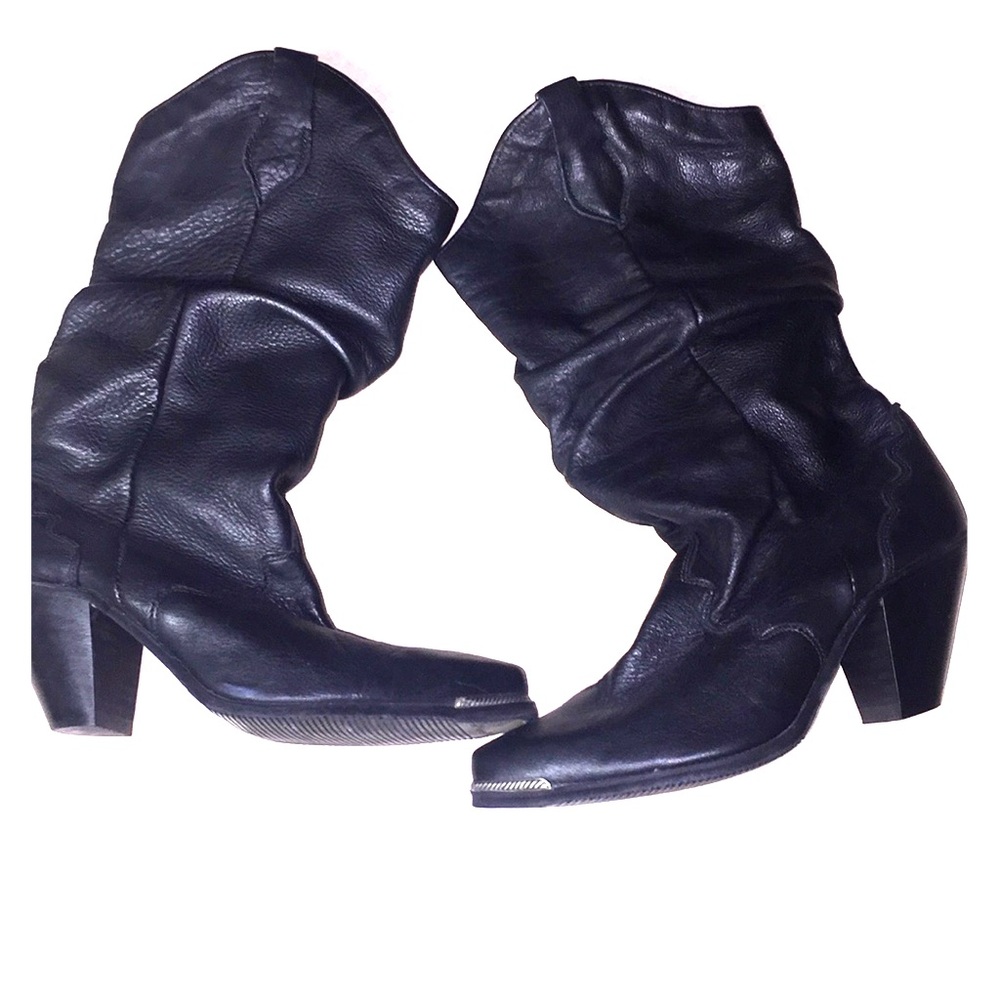 Black Leather 7 1/2 Cowboy Boots - Made In the USA